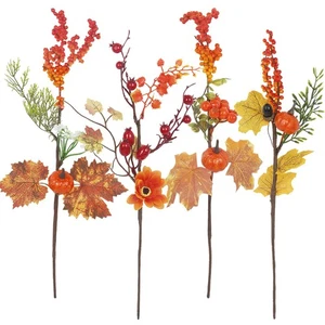 4 Pcs Artificial Fall Flowers for Decoration Fall Floral Picks Pumpkins Berri... - Picture 1 of 7