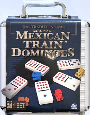 Mexican Train Dominoes Game w/Aluminum Carry Case Traditions Cardinal's Spin NEW - Image 1 of 3