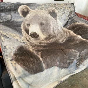 Vintage Bear Print Shavel Throw Blanket Soft Fuzzy Reversible Full Sz - Picture 1 of 8