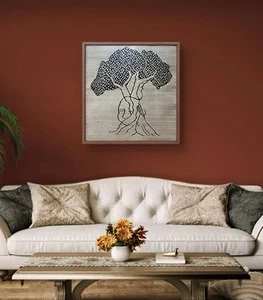 Woven Wall Artwork Olive Tree Natural Bamboo Strips And Rare Pixel Style Weaving - Picture 1 of 10