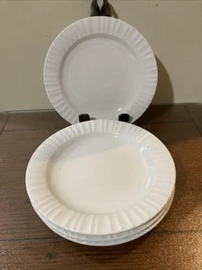 Corning Corningware FRENCH WHITE Ribbed Rim Casual China Lot Of 4 Salad Plates - Picture 1 of 3