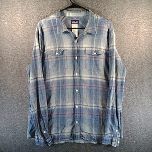 Patagonia A/C Steersman Camicia da Lavoro Uomo XL Blu Plaid Manica Lunga Tasche - Foto 1 di 10