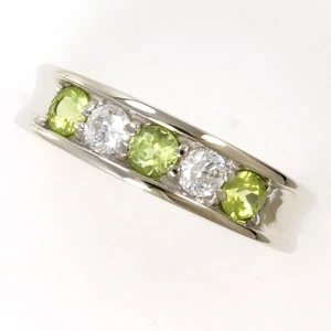 Jewelry 14K White gold ring 9 size Peridot Zirconia 3.1g Free shipping Used - Picture 1 of 7