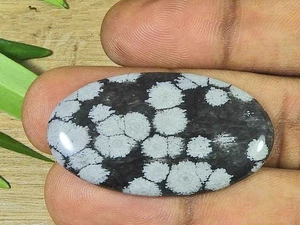 21X40X04MM Naural Snowflake Obsidian Oval Cabochon Loose Gemstone 27Cts. G599 - Bild 1 von 9
