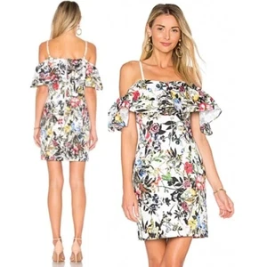 Parker Floral Cold Shoulder Dress White Multicolor Summer Spring Party Mini S - Picture 1 of 8