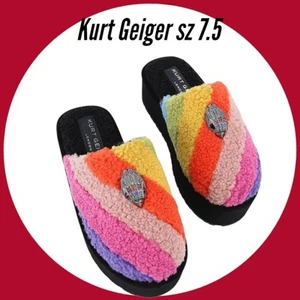 Nuevas pantuflas Kurt Geiger London Kensington imitación piel de oveja arco iris plataforma 7,5 - Imagen 1 de 14