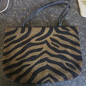 Vintage Y2K Beaded Black Gold Purse Handbag SWEE LO NEW YORK Animal Tiger Stripe - Picture 1 of 5