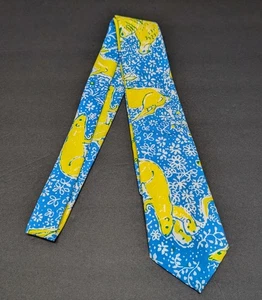 Lilly Pulitzer Vintage Krawatte HERREN SACHEN 60er 70er Jahre Palm Beach blau gelb Tiere - Bild 1 von 6