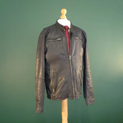 Superdry Biker Leather Jacket Men's X-Large Black Long Sleeve Outdoor Full Zip - Image 1 of 4