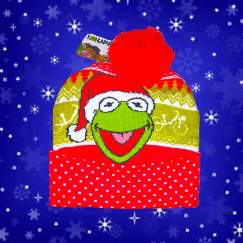 Kermit The Frog Christmas Beanie Holiday Winter Hat Snow Cap Muppets Disney