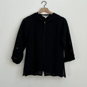Giacca MISOOK maglia traforata zip con cappuccio taglia XS nera donna manica 3/4 - Foto 1 di 12