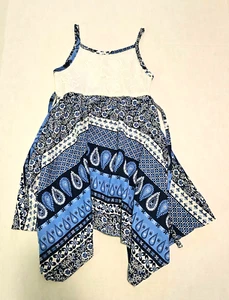 Sweet Heart Rose Blue White Asymmetrical Bandana Scarf Tank Dress Girls Size 4 - Picture 1 of 8