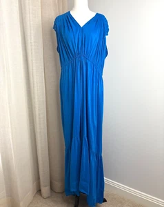 Country Road Blue Dress Size 12 Button Up Silky Midi Silk Blend - Picture 1 of 7