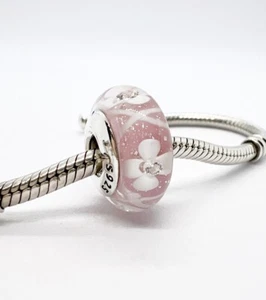 Dije de cristal de Murano con cuentas de flor rosa floral genuino plata de ley 925 💖 - Imagen 1 de 6