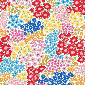 Spring Flowers - Red Pink Orange Blue & Yellow Floral -Cosmo Japan Cotton Fabric - Picture 1 of 1