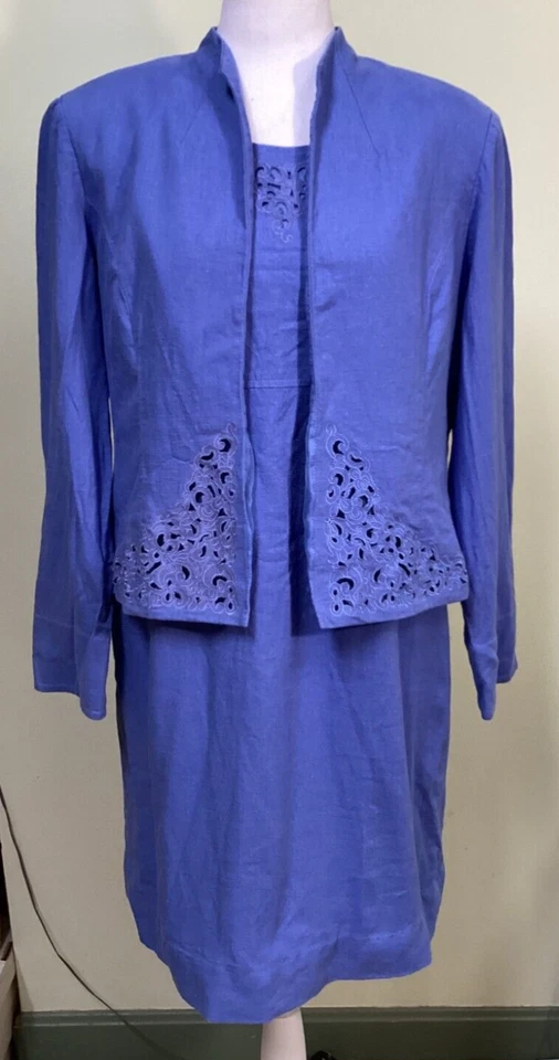 Vestido de Colección Positive Attitudes 2 Piezas Para Mujer Talla 12 Azul Mezcla de Lino Forrado Foto 1 de 4