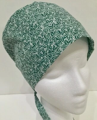 Green Print Lined Medical Scrub Cap Surgery Chef Dental Veterinarian Chemo Hat - Image 1 of 4