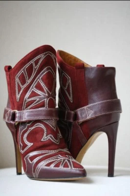 ISABEL MARANT BURGUNDY BLACKSON LEATHER SUEDE BOOTS FR36/US6 NIB - Image 1 of 4