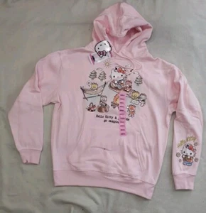 HELLO KITTY Women's Sweatshirt Hoodie Kitty & Friends Go Camping PINK NEW Small - Picture 1 of 4