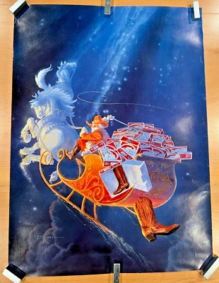 Rare Vintage 1984 Justin Boots Santa Claus & Horses Boot Delivery Promo Poster - Image 1 of 4