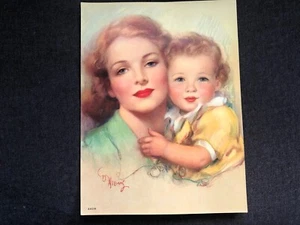 Vintage ART Litho Print Kalender Mutter & Tochter KÜNSTLER SIGNIERT #85 - Bild 1 von 4