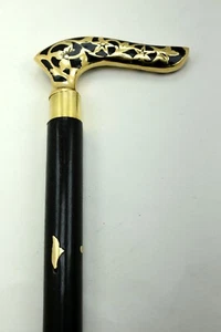 walking stick Vintage Heavy SOLID BRASS top Handle CANE oak Nautical Style - Picture 1 of 4