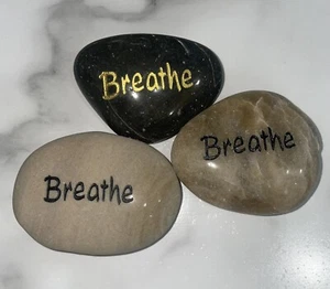 Lot of 3 Inspirational Engraved Palm Stones "Breathe" - Picture 1 of 4