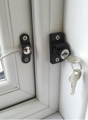Window Skylight Black Restrictor Safety Locking Lock UPVC Child Security Cable - Image 1 of 4