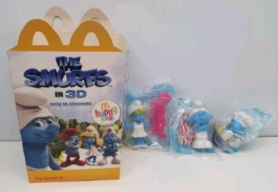 Smurfs 3D Movie McDonald's Lot Of 3 Figure Toy 2011 NIB Bag Happy Meal Box Smurf - image 1 of 4