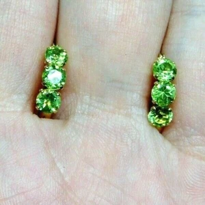 Hermosos pendientes de aro de oro amarillo de 10 K reales L@@K con piedras de jadeíta verde - Imagen 1 de 12