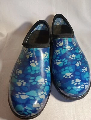 ~Sloggers Womens Blue Paw Print Garden Rain Shoes-Size 9~ - Image 1 of 4