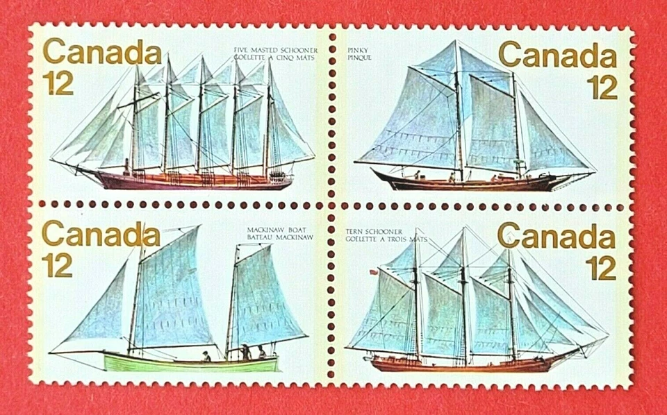 Canada Stamp #747a (744-747) "Sailing Vessels" Se-tenant BLK4 MNH 1977 - Image 1 of 1