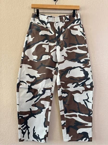 Pantaloni donna Nili Lotan Shon Crop nuovi con etichette 0 mimetici marrone avorio gamba larga botte bowleg - Foto 1 di 13