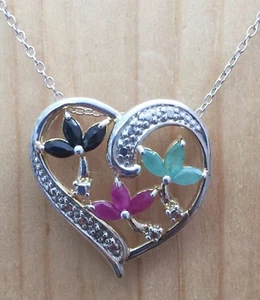 ECHTER MULTI EDELSTEIN HERZ ANHÄNGER HALSKETTE NEU! - Bild 1 von 1