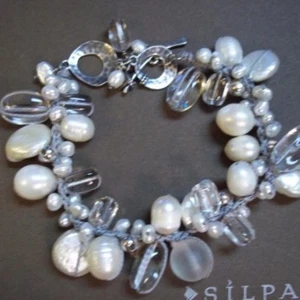 Silpada 925 Sterling Silver Pearl Quartz Effervescence Toggle Bracelet B2180 - Picture 1 of 12