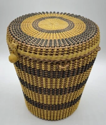 Cesta de cable de teléfono retro africano zulú de la década de 1990 tejida tribal Sudáfrica Foto 1 de 4