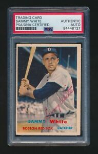 1957 Topps -#163 SAMMY WHITE (Boston Red Sox) *AUTOGRAPHED* d.1991 *PSA*