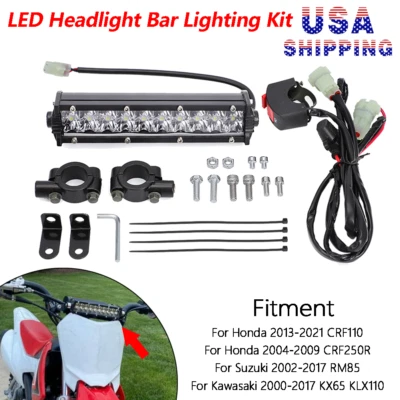 US LED Headlight Light Bar Lighting Kit For Honda CRF110 CRF250R CRF230F KLX110 - Image 1 of 4