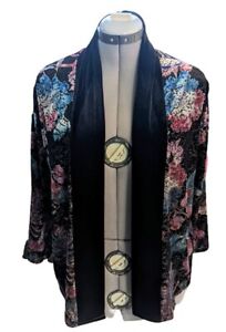 NWT Chicos Black Floral Burnout Velvet Kimono Cardigan Jacket SZ 1 Medium