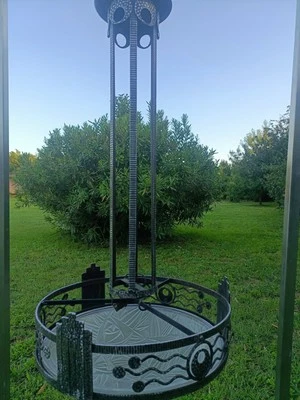 Suspension Noverdy , Lustre en Fer Forgé et Verrerie  Vasque ART DÉCO " - Photo 1/4