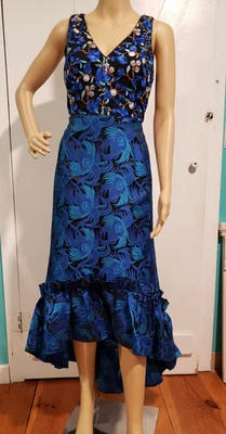 Belle Badgley Mischka Dress Women's 2 Blue Floral V-Neck High Low Sleeveless New - Image 1 of 4