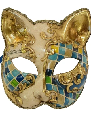 CAT 2 - A QUALITY HANDPAINTED ITALIAN CAT MASK,  BLUE/GOLD MOSAIC. - Image 1 of 3