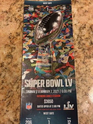 Boleto completo del Super Bowl 2021 55 LV Tom Brady Mahomes azul Bucs/Chiefs sin clasificar Foto 1 de 4