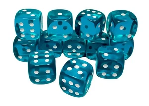 Chessex - Translucent 16mm D6 Dice Block - Teal with White - Picture 1 of 3