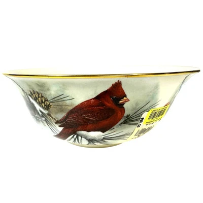 Lenox Winter Greetings McClung 9" Scenic Serving Bowl Borde Dorado Cardinal Bird-Nuevo Foto 1 de 4