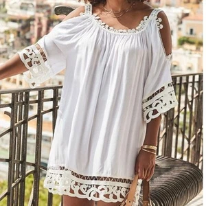 NWT Swimsuits For All Vera Coverup Dress 18/20 Crochet Cold Shoulder Beach White - Picture 1 of 10