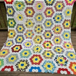 Edredón de jardín vintage con flores de abuela cosido a mano floral 83X72 - Imagen 1 de 19