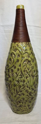 Jarrón decorativo grande de cerámica verde floral marrón mimbre 8 x 25 pulgadas Foto 1 de 4