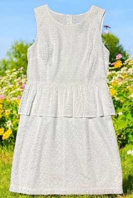 B. Vestido inteligente para mujer 12 blancos con ojales sin mangas forrado de algodón dobladillo peplum Foto 1 de 4