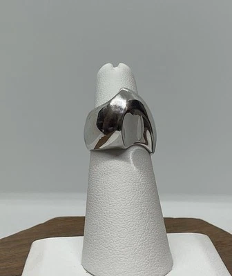 Anillo modernista enchapado en oro blanco de 14k firmado por ESPO talla 6 escultural Foto 1 de 4